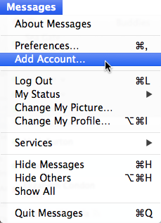 Mac Messages Add Account menu item