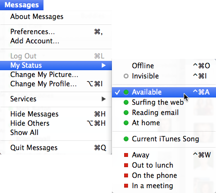 Mac Messages Available Status Menu Item